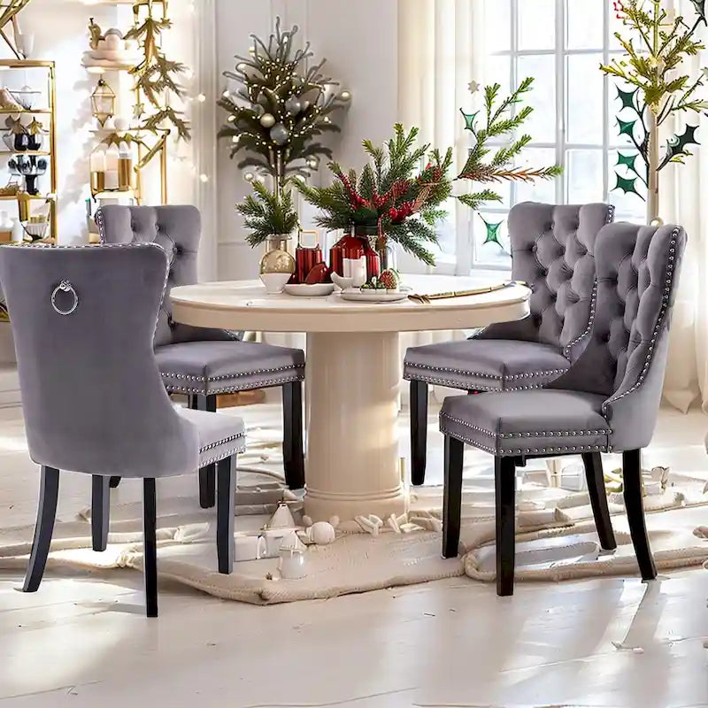 Ensemble de 4 chaises de salle à manger, chaises de cuisine de luxe en velours rembourré, avec dossier rembourré et pieds en bois massif.