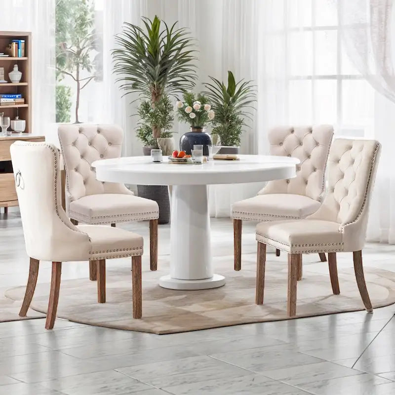 Ensemble de 4 chaises de salle à manger, chaises de cuisine de luxe en velours rembourré, avec dossier rembourré et pieds en bois massif.