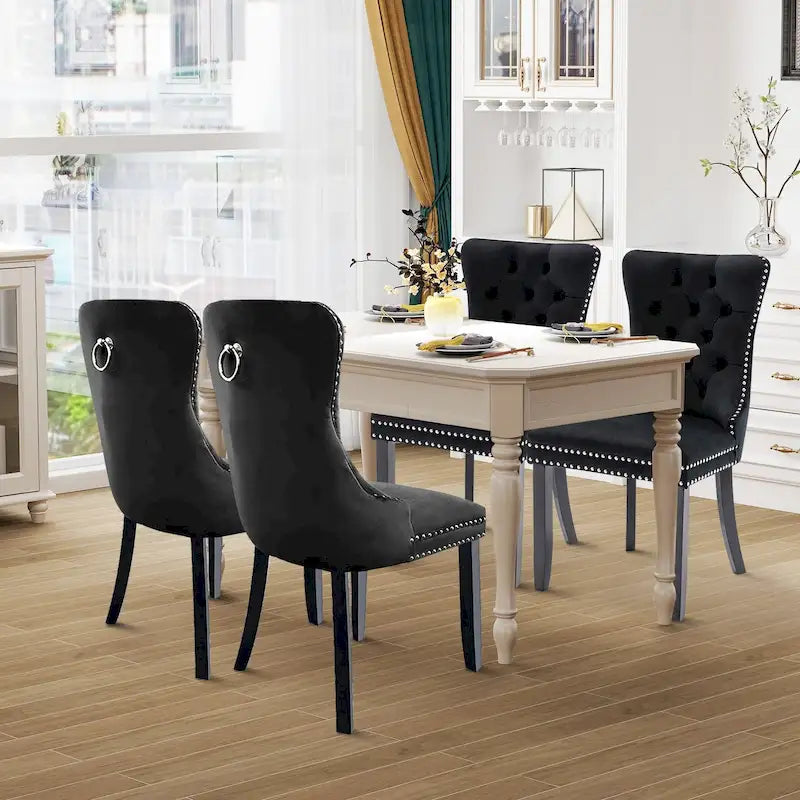 Ensemble de 4 chaises de salle à manger, chaises de cuisine de luxe en velours rembourré, avec dossier rembourré et pieds en bois massif.
