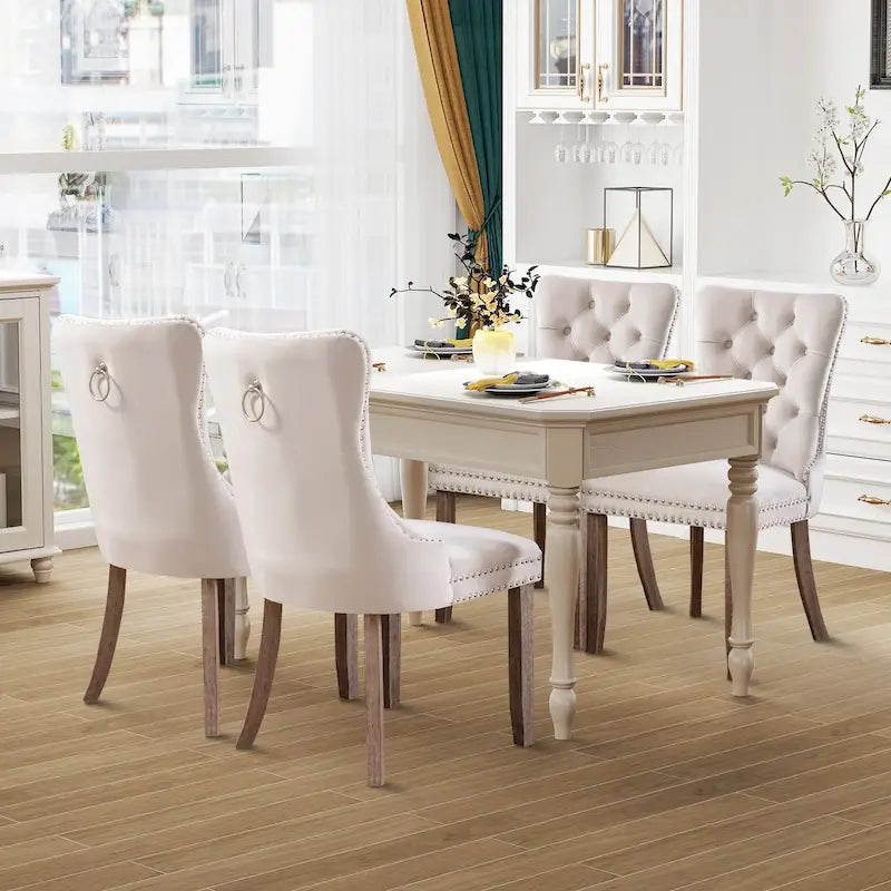 Ensemble de 4 chaises de salle à manger, chaises de cuisine de luxe en velours rembourré, avec dossier rembourré et pieds en bois massif.