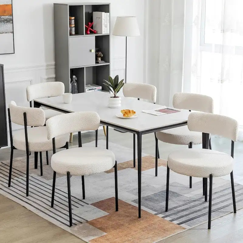 Ensemble de 2/4/6 chaises de salle à manger XINMICS, chaises de cuisine/salle à manger rembourrées en bouclette de style moderne du milieu du siècle