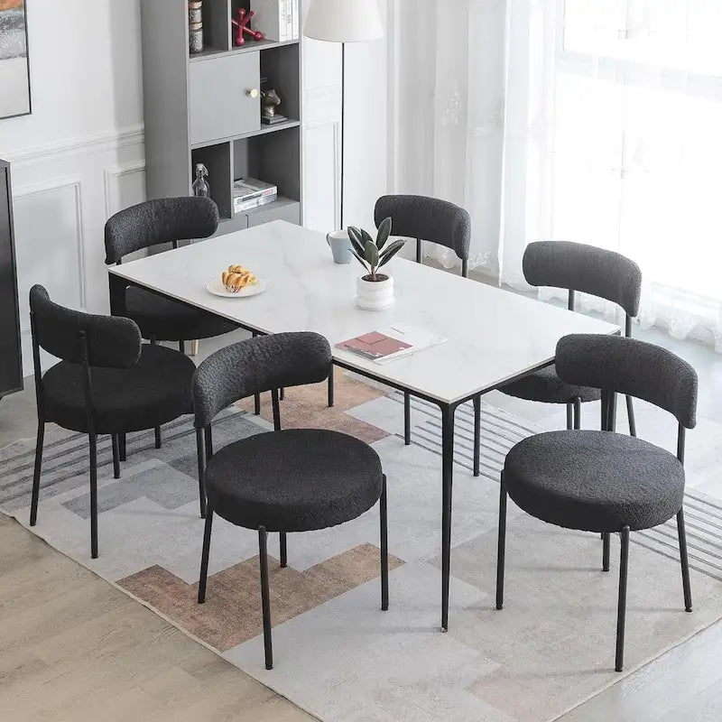Ensemble de 2/4/6 chaises de salle à manger XINMICS, chaises de cuisine/salle à manger rembourrées en bouclette de style moderne du milieu du siècle