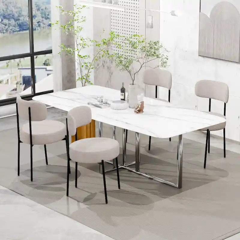 Ensemble de 2/4/6 chaises de salle à manger XINMICS, chaises de cuisine/salle à manger rembourrées en bouclette de style moderne du milieu du siècle