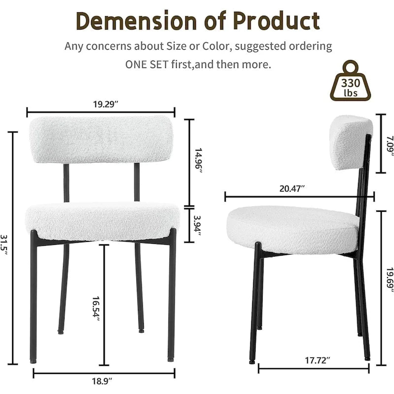 Ensemble de 2/4/6 chaises de salle à manger XINMICS, chaises de cuisine/salle à manger rembourrées en bouclette de style moderne du milieu du siècle