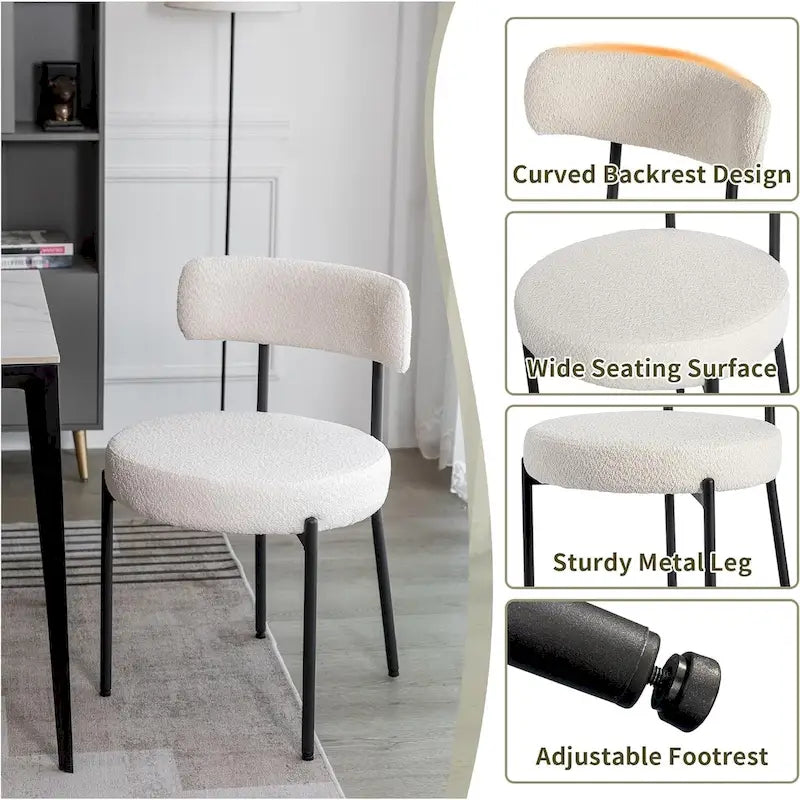Ensemble de 2/4/6 chaises de salle à manger XINMICS, chaises de cuisine/salle à manger rembourrées en bouclette de style moderne du milieu du siècle