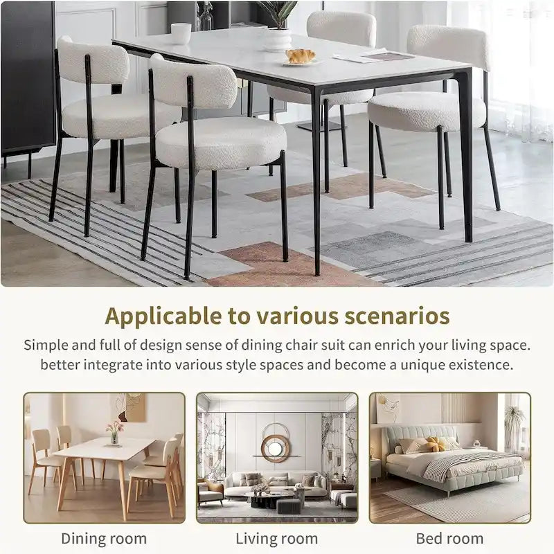 Ensemble de 2/4/6 chaises de salle à manger XINMICS, chaises de cuisine/salle à manger rembourrées en bouclette de style moderne du milieu du siècle