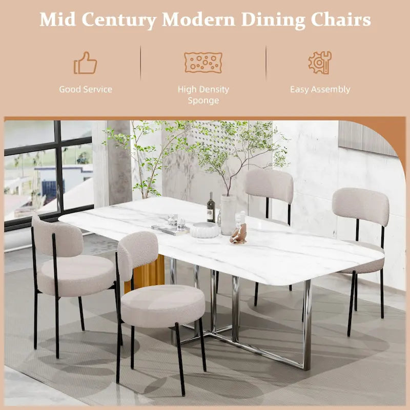Ensemble de 2/4/6 chaises de salle à manger XINMICS, chaises de cuisine/salle à manger rembourrées en bouclette de style moderne du milieu du siècle