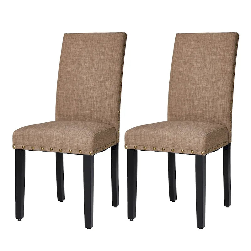 Ensemble de 2 chaises de salle à manger Glitzhome 38H à dossier haut, en tissu lin clouté, avec repose-pieds