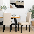 Ensemble de 2 chaises de salle à manger Glitzhome 38H à dossier haut, en tissu lin clouté, avec repose-pieds