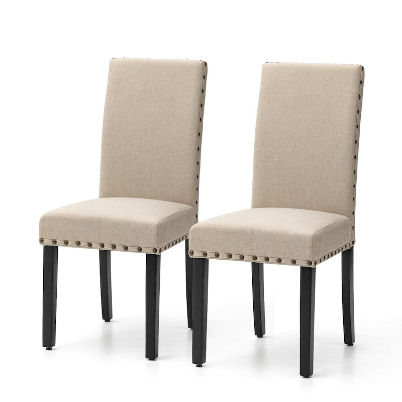 Ensemble de 2 chaises de salle à manger Glitzhome 38H à dossier haut, en tissu lin clouté, avec repose-pieds