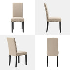 Ensemble de 2 chaises de salle à manger Glitzhome 38H à dossier haut, en tissu lin clouté, avec repose-pieds