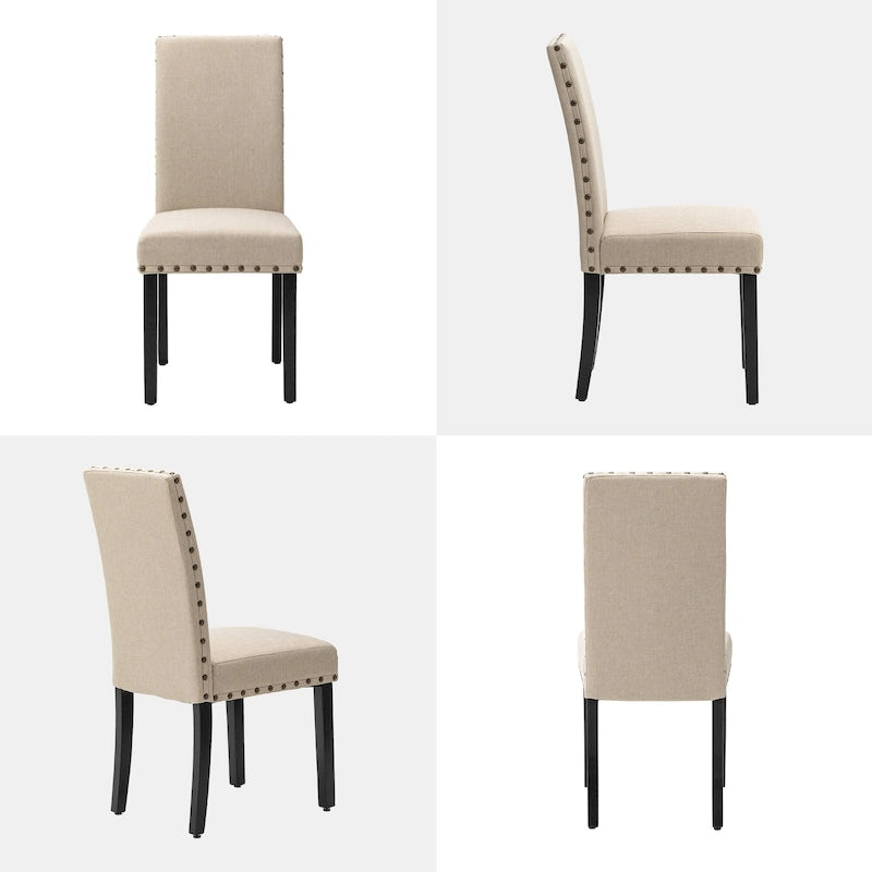 Ensemble de 2 chaises de salle à manger Glitzhome 38H à dossier haut, en tissu lin clouté, avec repose-pieds