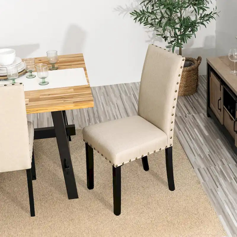 Ensemble de 2 chaises de salle à manger Glitzhome 38H à dossier haut, en tissu lin clouté, avec repose-pieds