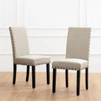 Ensemble de 2 chaises de salle à manger Glitzhome 38H à dossier haut, en tissu lin clouté, avec repose-pieds