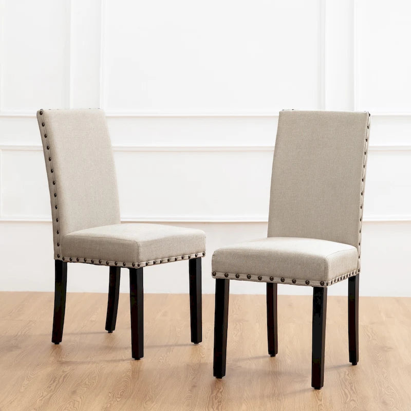 Ensemble de 2 chaises de salle à manger Glitzhome 38H à dossier haut, en tissu lin clouté, avec repose-pieds