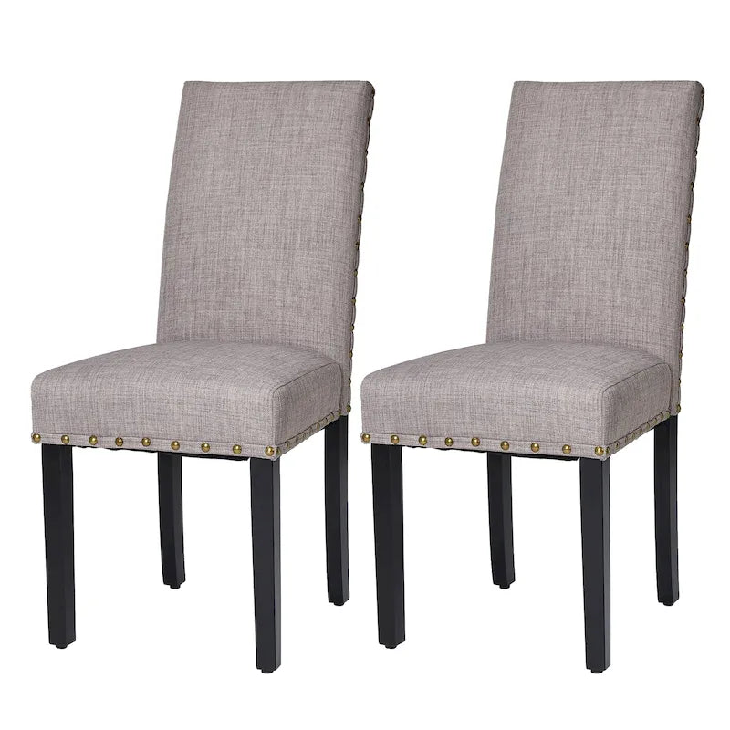 Ensemble de 2 chaises de salle à manger Glitzhome 38H à dossier haut, en tissu lin clouté, avec repose-pieds