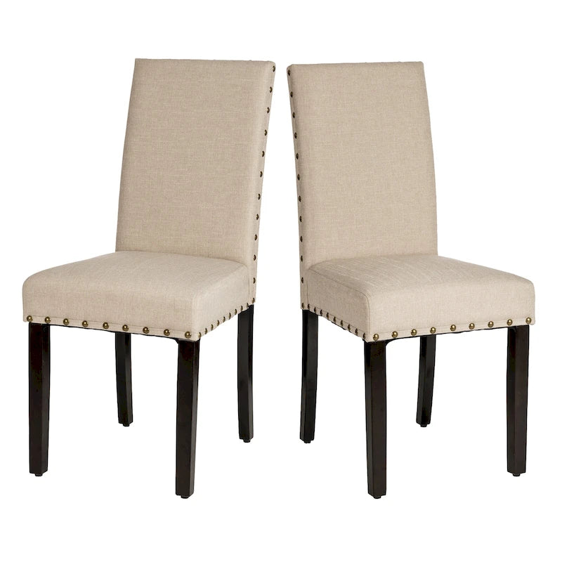 Ensemble de 2 chaises de salle à manger Glitzhome 38H à dossier haut, en tissu lin clouté, avec repose-pieds