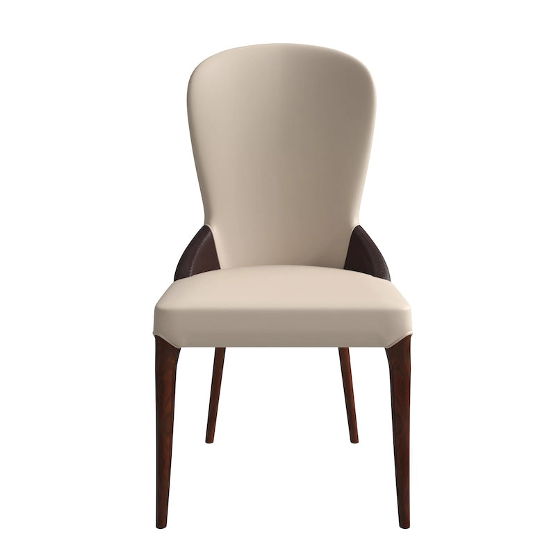 Chaise de salle à manger en bois massif revêtue de cuir Havana, design bicolore