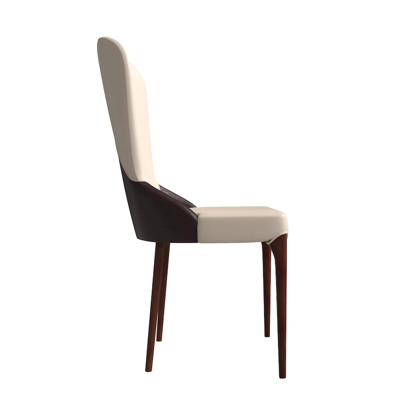 Chaise de salle à manger en bois massif revêtue de cuir Havana, design bicolore