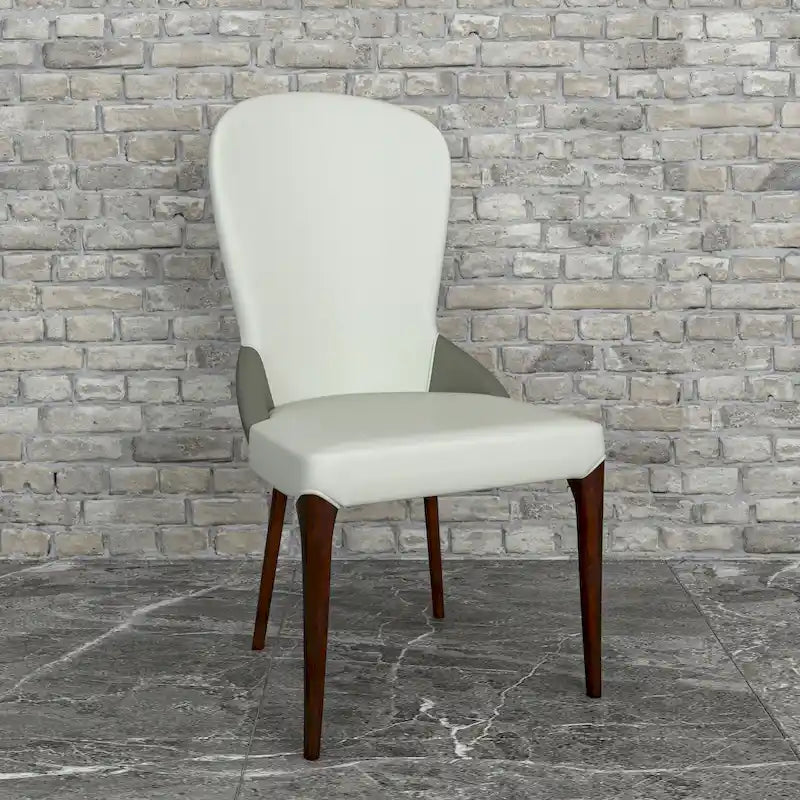 Chaise de salle à manger en bois massif revêtue de cuir Havana, design bicolore