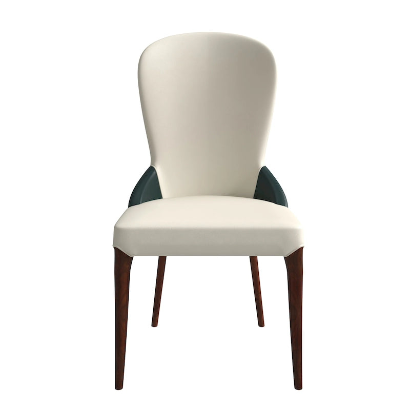 Chaise de salle à manger en bois massif revêtue de cuir Havana, design bicolore