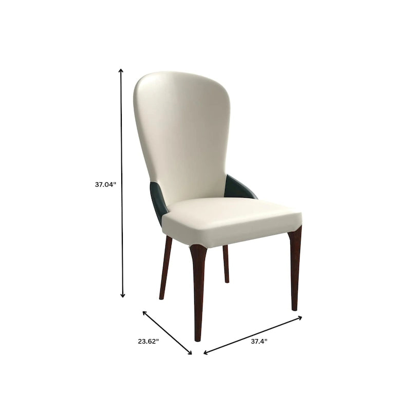 Chaise de salle à manger en bois massif revêtue de cuir Havana, design bicolore