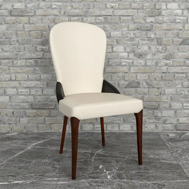 Chaise de salle à manger en bois massif revêtue de cuir Havana, design bicolore