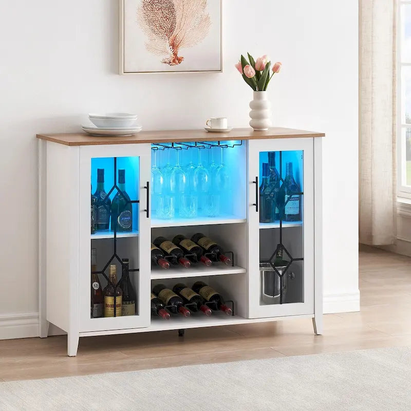 Meuble bar à vin avec éclairage LED - 15,7 cm (P) x 47,2 cm (L) x 34,61 cm (H)