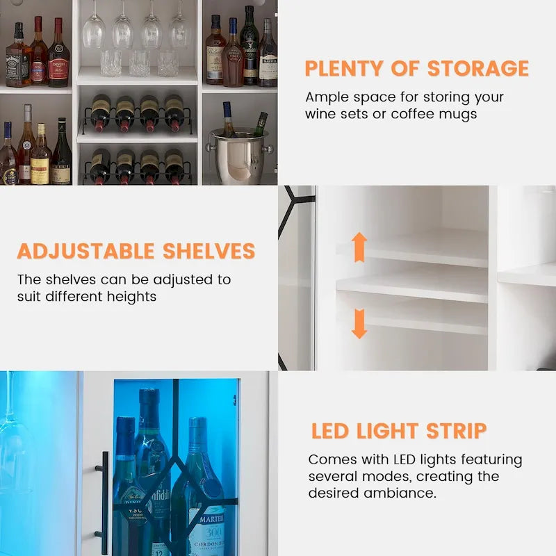 Meuble bar à vin avec éclairage LED - 15,7 cm (P) x 47,2 cm (L) x 34,61 cm (H)