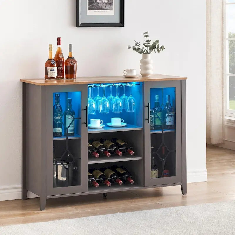 Meuble bar à vin avec éclairage LED - 15,7 cm (P) x 47,2 cm (L) x 34,61 cm (H)