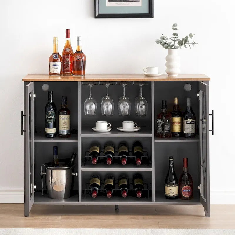 Meuble bar à vin avec éclairage LED - 15,7 cm (P) x 47,2 cm (L) x 34,61 cm (H)