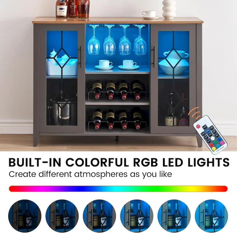 Meuble bar à vin avec éclairage LED - 15,7 cm (P) x 47,2 cm (L) x 34,61 cm (H)