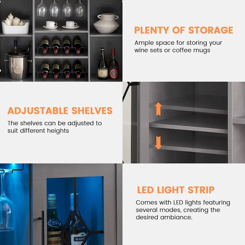 Meuble bar à vin avec éclairage LED - 15,7 cm (P) x 47,2 cm (L) x 34,61 cm (H)