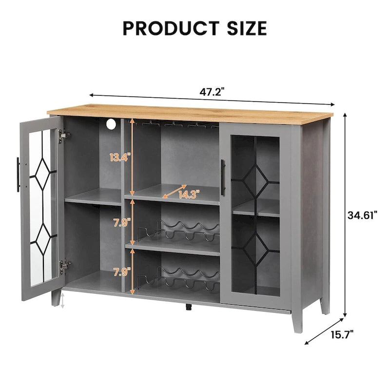 Meuble bar à vin avec éclairage LED - 15,7 cm (P) x 47,2 cm (L) x 34,61 cm (H)