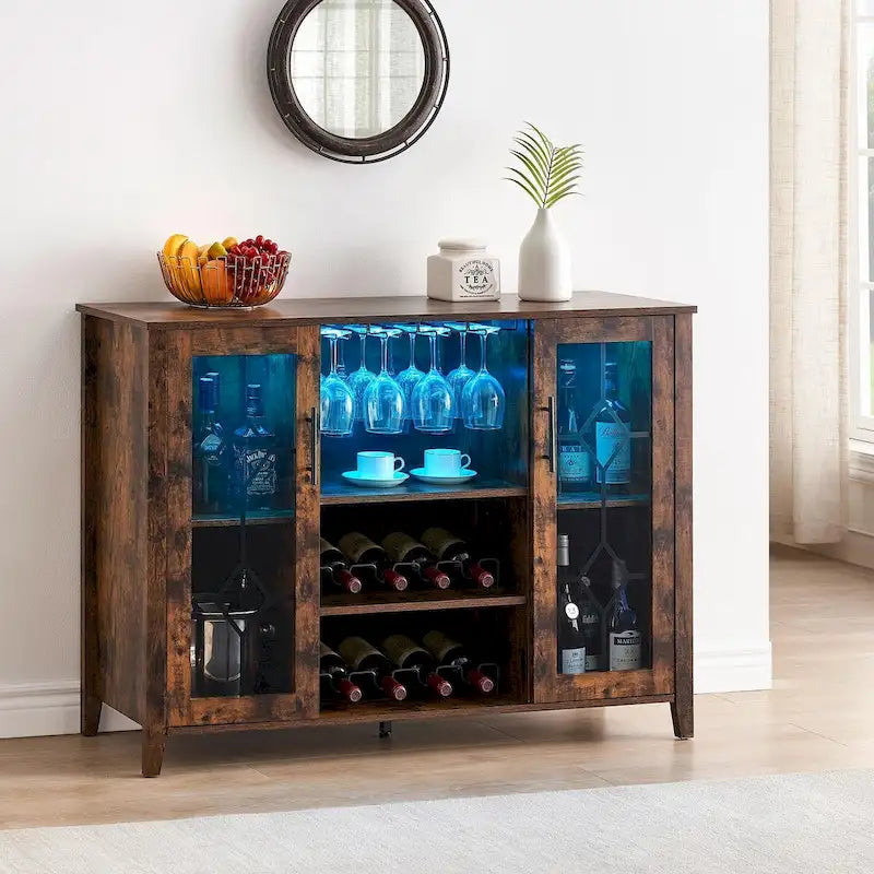 Meuble bar à vin avec éclairage LED - 15,7 cm (P) x 47,2 cm (L) x 34,61 cm (H)