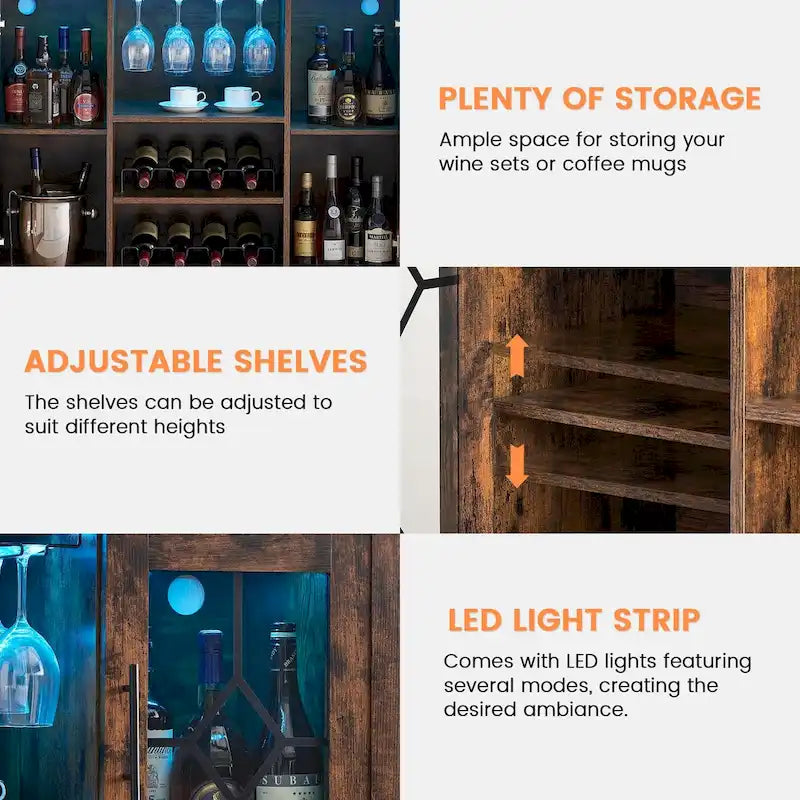 Meuble bar à vin avec éclairage LED - 15,7 cm (P) x 47,2 cm (L) x 34,61 cm (H)