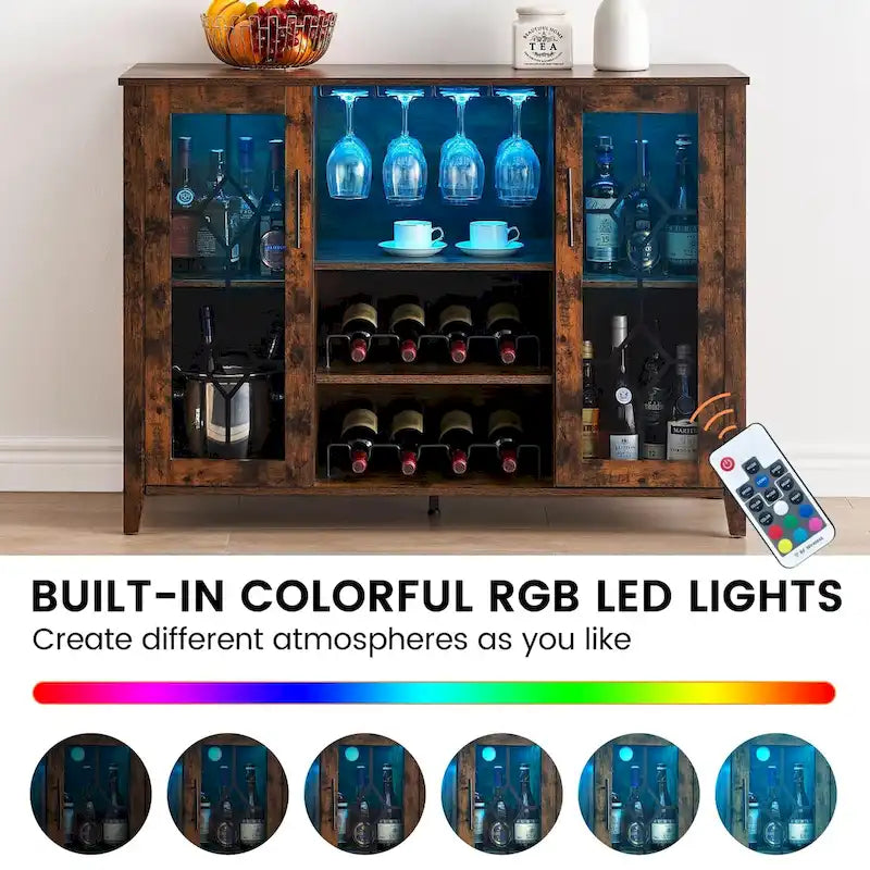 Meuble bar à vin avec éclairage LED - 15,7 cm (P) x 47,2 cm (L) x 34,61 cm (H)