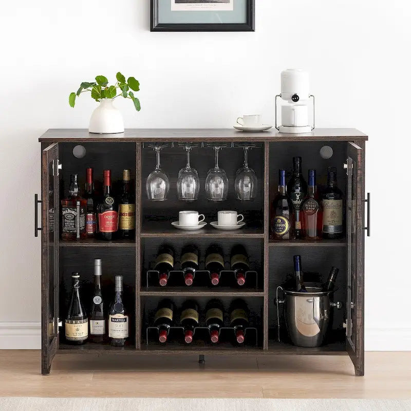 Meuble bar à vin avec éclairage LED - 15,7 cm (P) x 47,2 cm (L) x 34,61 cm (H)