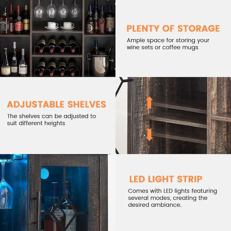 Meuble bar à vin avec éclairage LED - 15,7 cm (P) x 47,2 cm (L) x 34,61 cm (H)
