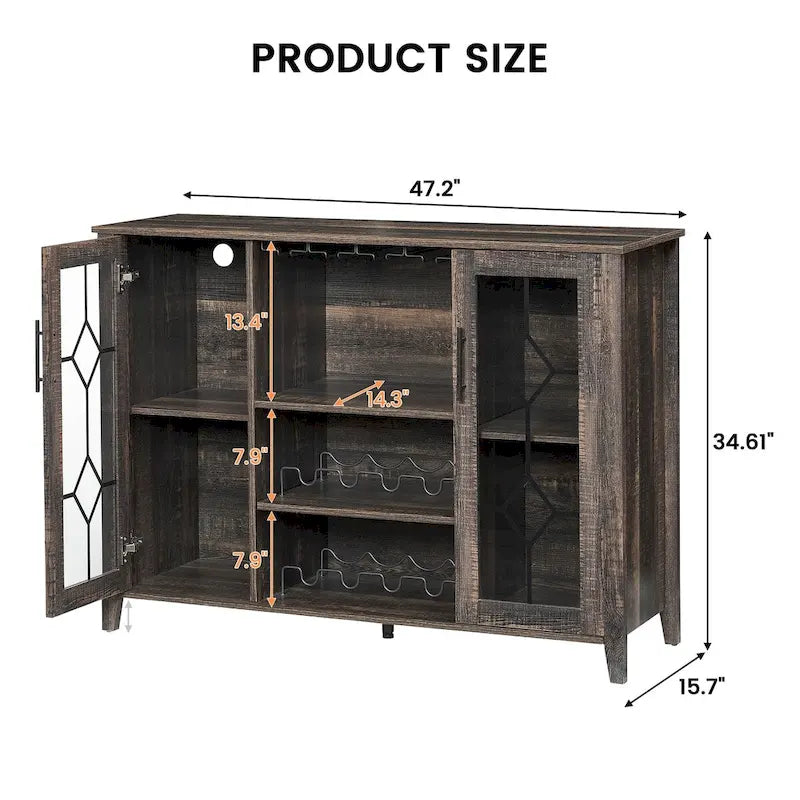 Meuble bar à vin avec éclairage LED - 15,7 cm (P) x 47,2 cm (L) x 34,61 cm (H)