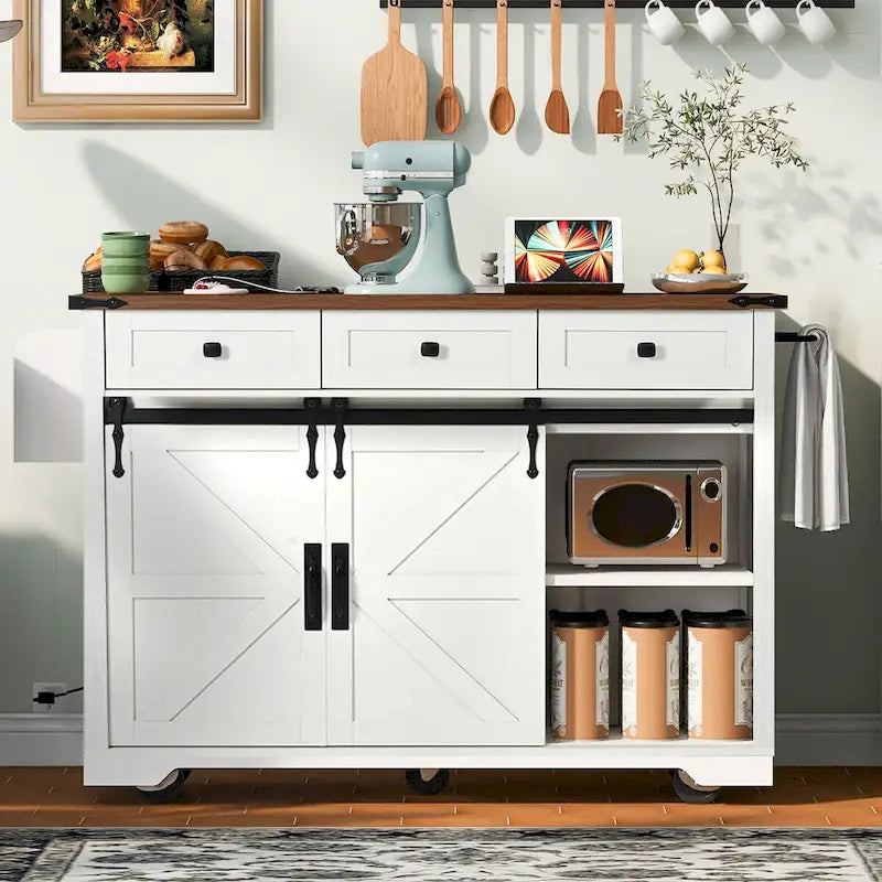 Îlot de cuisine de style campagnard de 53,5 po avec prise électrique
