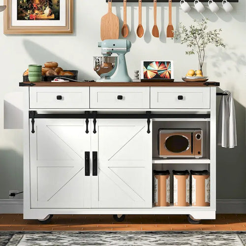 Îlot de cuisine de style campagnard de 53,5 po avec prise électrique