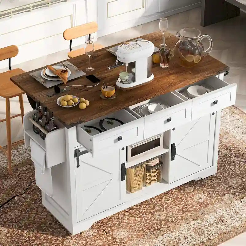 Îlot de cuisine de style campagnard de 53,5 po avec prise électrique