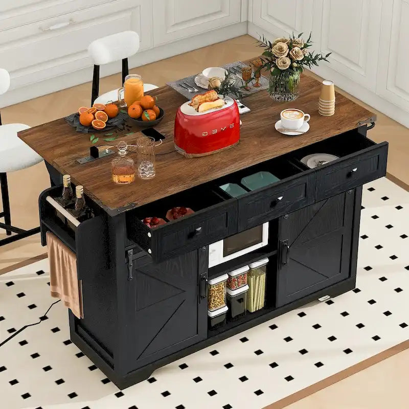 Îlot de cuisine de style campagnard de 53,5 po avec prise électrique