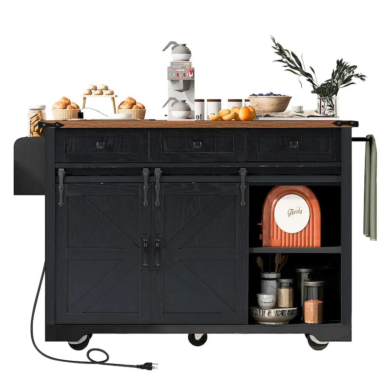 Îlot de cuisine de style campagnard de 53,5 po avec prise électrique