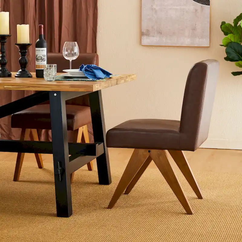 Ensemble de 4 chaises de salle à manger Glitzhome, revêtues de similicuir et dotées de pieds en bois en forme de V