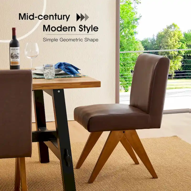 Ensemble de 4 chaises de salle à manger Glitzhome, revêtues de similicuir et dotées de pieds en bois en forme de V