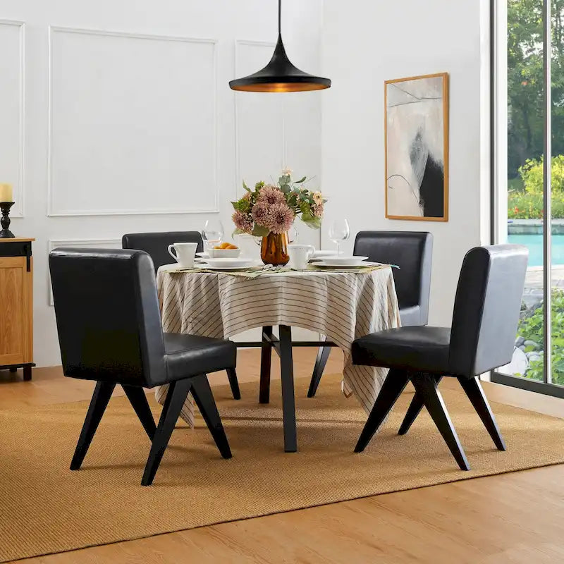 Ensemble de 4 chaises de salle à manger Glitzhome, revêtues de similicuir et dotées de pieds en bois en forme de V