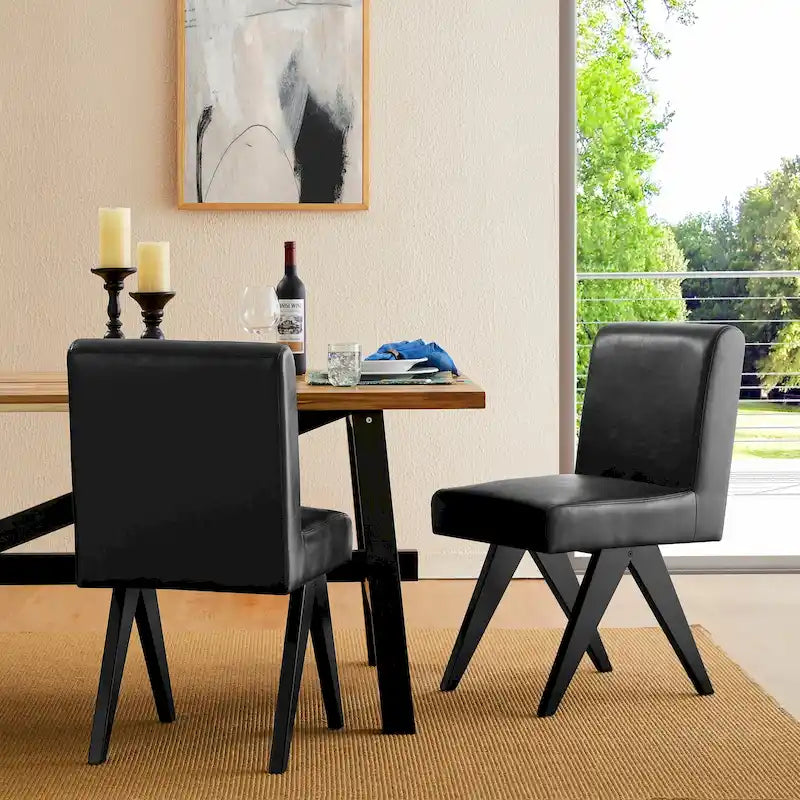 Ensemble de 4 chaises de salle à manger Glitzhome, revêtues de similicuir et dotées de pieds en bois en forme de V