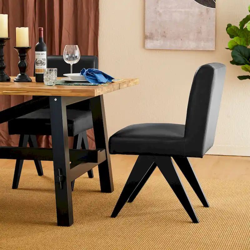Ensemble de 4 chaises de salle à manger Glitzhome, revêtues de similicuir et dotées de pieds en bois en forme de V